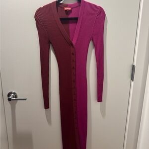 Women's Burgundy and Pink Ribbed Dress